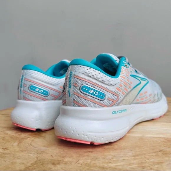 Brooks Glycerin 20 Running Shoes Women’s 9 Gray Coral Latigo Bay Aqua Blue - Picture 4 of 11